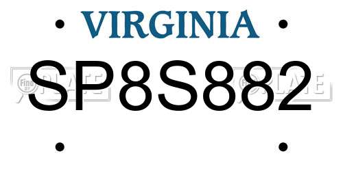 SP8S882 Virginia License Plate