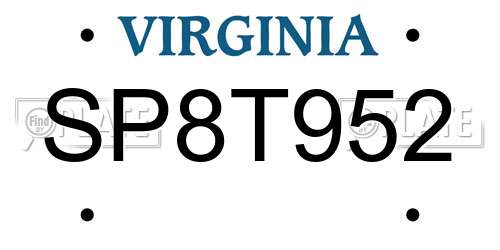 SP8T952 Virginia License Plate