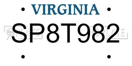 SP8T982 Virginia License Plate