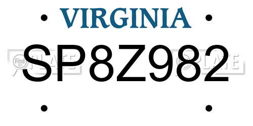 SP8Z982 Virginia License Plate
