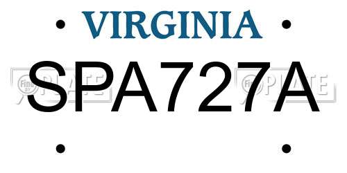 SPA727A Virginia License Plate