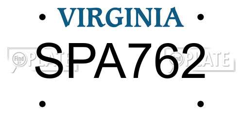 SPA762 Virginia License Plate