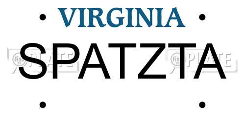 SPATZTA Virginia License Plate