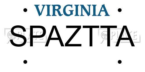 SPAZTTA Virginia License Plate