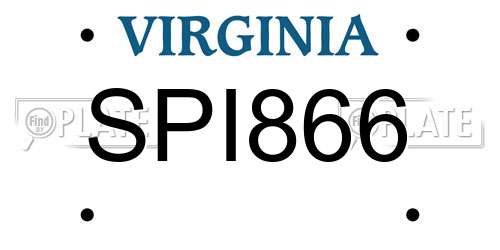 SPI866 Virginia License Plate