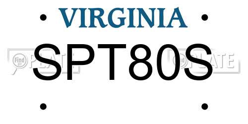 SPT80S Virginia License Plate