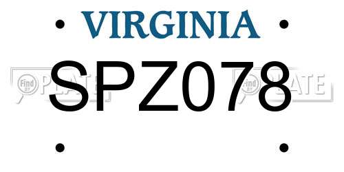 SPZ078 Virginia License Plate