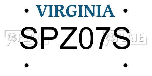 SPZ07S Virginia License Plate