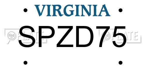 SPZD75 Virginia License Plate