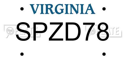 SPZD78 Virginia License Plate