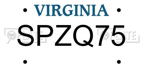 SPZQ75 Virginia License Plate