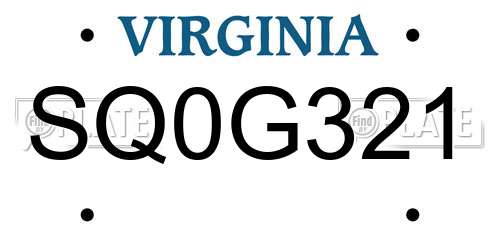 SQ0G321 Virginia License Plate