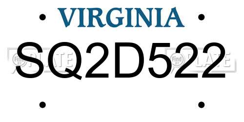 SQ2D522 Virginia License Plate