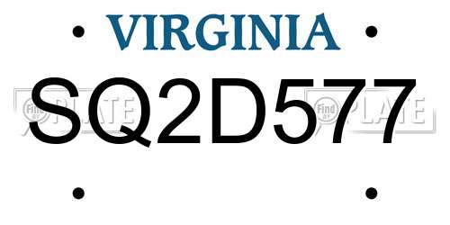 SQ2D577 Virginia License Plate
