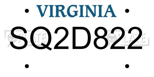 SQ2D822 Virginia License Plate