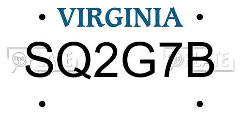 SQ2G7B Virginia License Plate