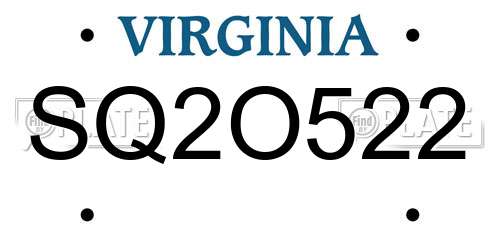 SQ2O522 Virginia License Plate