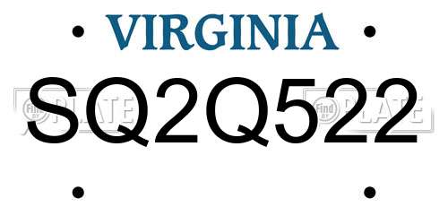 SQ2Q522 Virginia License Plate