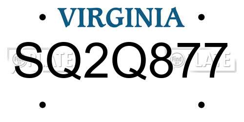 SQ2Q877 Virginia License Plate