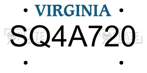 SQ4A720 Virginia License Plate