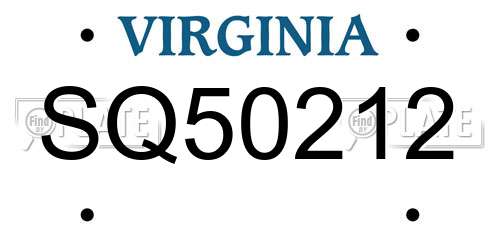 SQ50212 Virginia License Plate