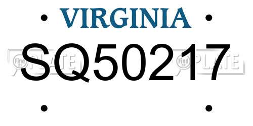 SQ50217 Virginia License Plate