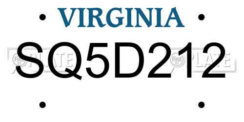 SQ5D212 Virginia License Plate