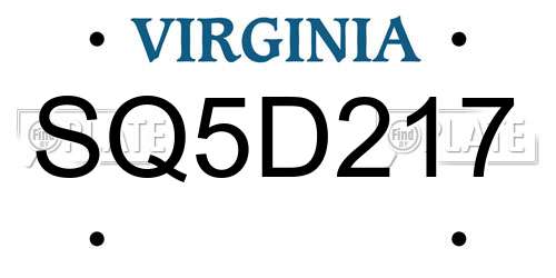 SQ5D217 Virginia License Plate