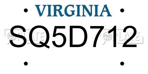 SQ5D712 Virginia License Plate