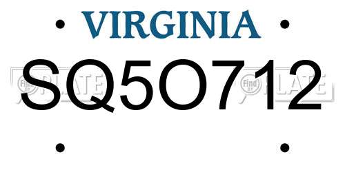 SQ5O712 Virginia License Plate