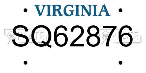 SQ62876 Virginia License Plate