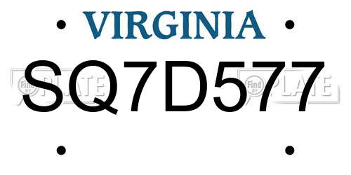 SQ7D577 Virginia License Plate