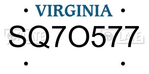 SQ7O577 Virginia License Plate