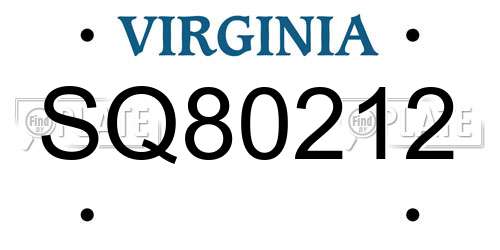 SQ80212 Virginia License Plate
