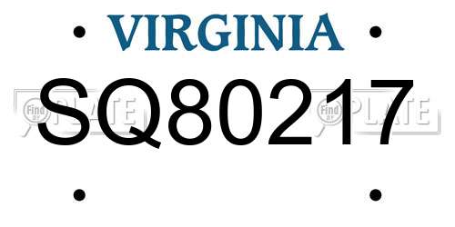 SQ80217 Virginia License Plate