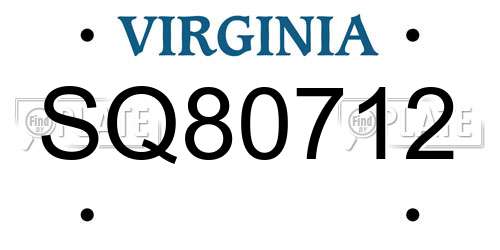 SQ80712 Virginia License Plate