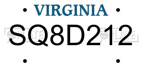 SQ8D212 Virginia License Plate