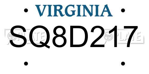 SQ8D217 Virginia License Plate