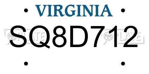 SQ8D712 Virginia License Plate