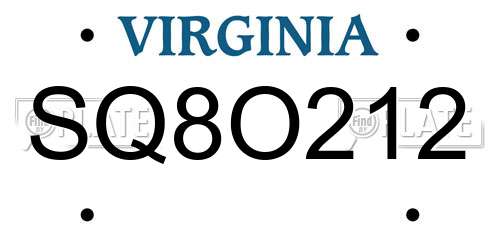 SQ8O212 Virginia License Plate