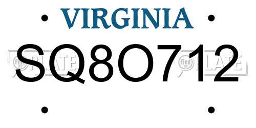 SQ8O712 Virginia License Plate
