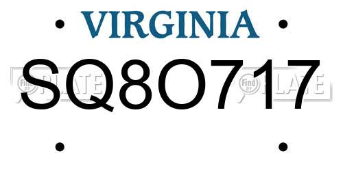 SQ8O717 Virginia License Plate