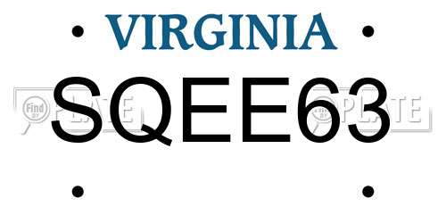 SQEE63 Virginia License Plate