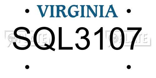 SQL3107 Virginia License Plate