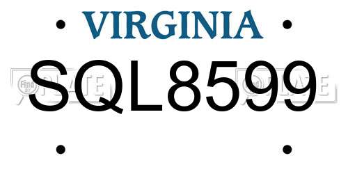SQL8599 Virginia License Plate