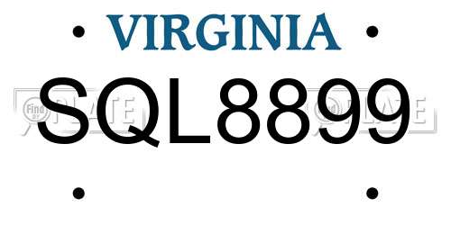 SQL8899 Virginia License Plate