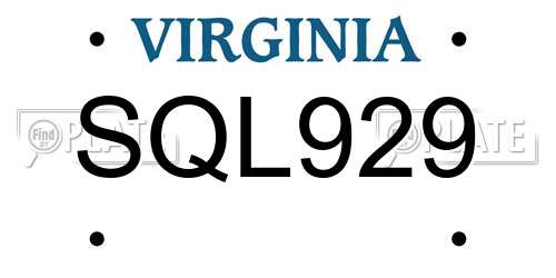 SQL929 Virginia License Plate