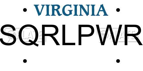 SQRLPWR Virginia License Plate