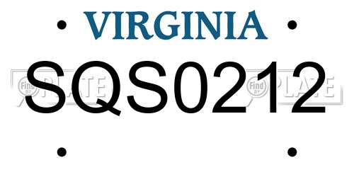 SQS0212 Virginia License Plate