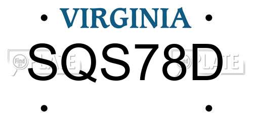 SQS78D Virginia License Plate